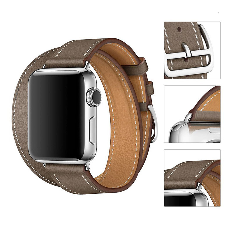 New 44mm Genuine Leather Band for Apple Watch Series 4 3 2 1 Double Tour Bracelet Leather Strap Watchband 38mm sport 42mm woman