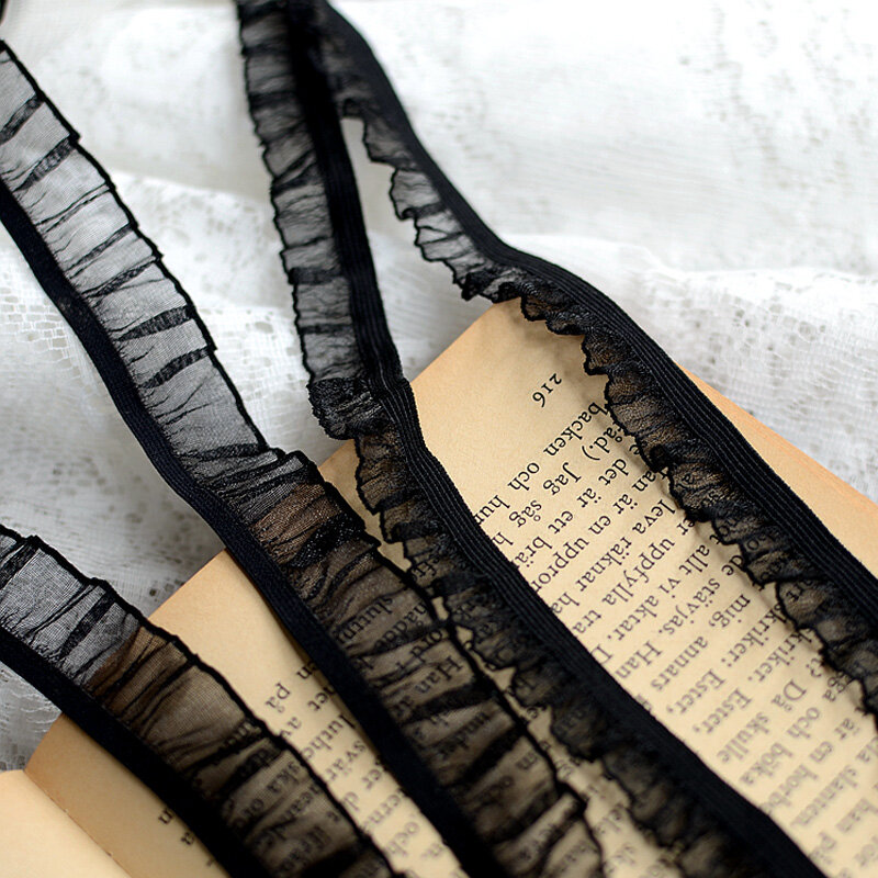 Tela de encaje elástico de guipur de Organza para boda, 1 yarda, cinta de costura de encaje ancho de 1,5 cm, tela de encaje negro para vestidos dentelle RG23