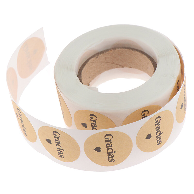 500pcs Gracias spagnolo grazie cuore rotondo carta Kraft sigillo adesivo per prodotti fatti a mano cottura prodotto etichetta adesiva sigillante