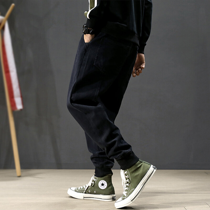 Мужские винтажные джинсы-карго, свободные джинсы-шаровары в стиле хип-хоп, уличная мода