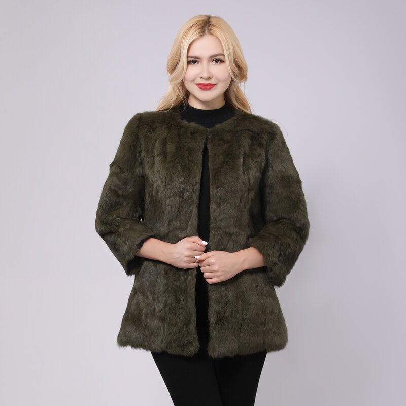 Winter Women High Quality Real Rabbit Fur Coat Lady Luxury Long Fur Coat Slim OverCoat Thick Warm Fashion Female Plush Coats