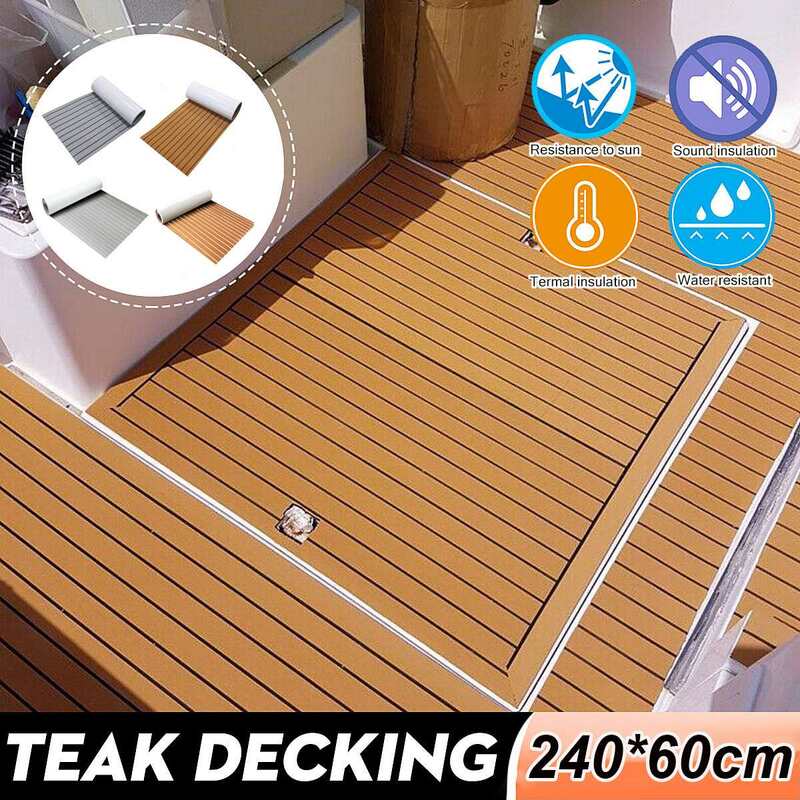 2400x900/600x5mm EVA Foam Faux Teak Boat Decking Sheet Self-Adhesive Marine Flooring Boat Deck Mat Yacht Accessories Gray Brown