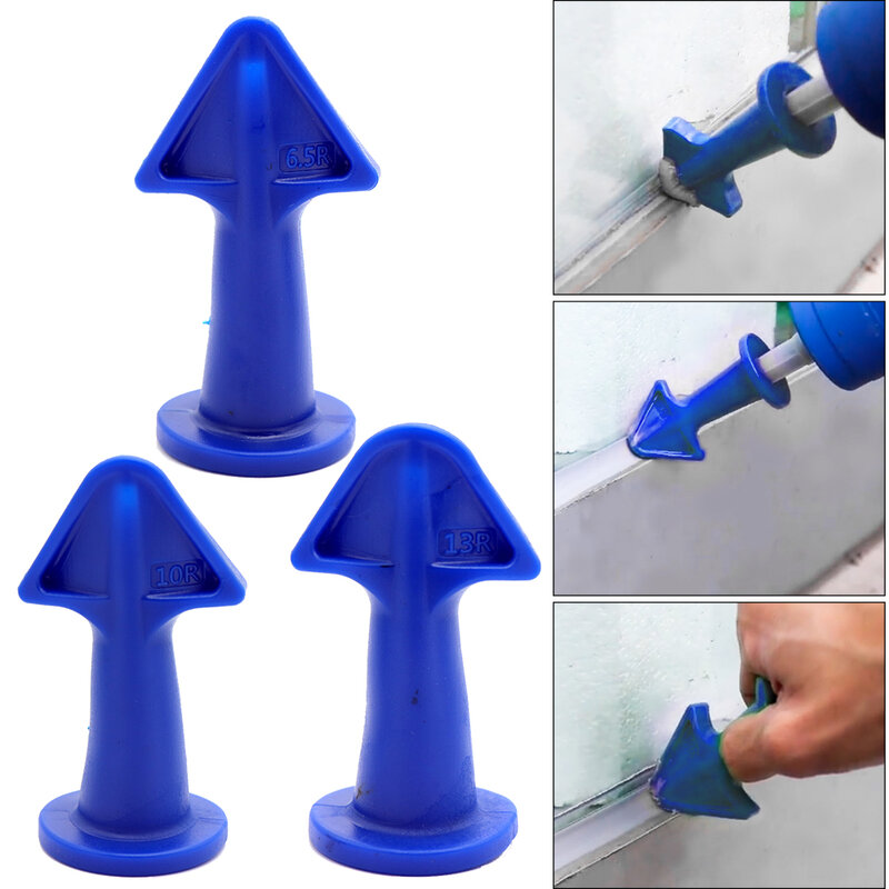 3PCs/Set Silicone Caulking Nozzle Tool Arrowhead Caulk Nozzle Scraper Set Reusable Sealant Angle Scraper Grout Caulk Tools Blue