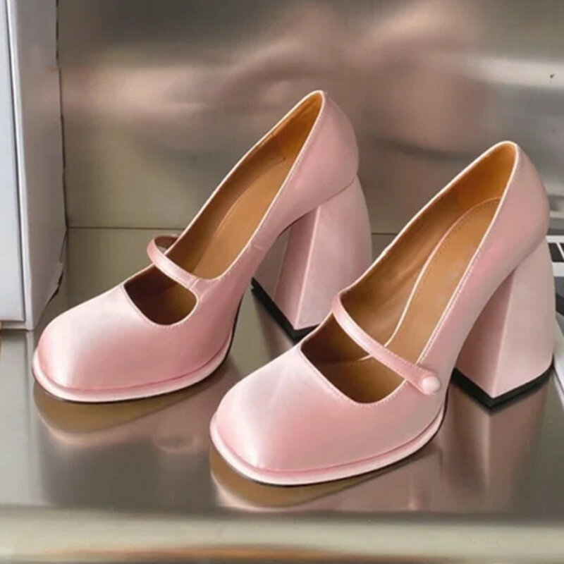 Baldauren Women Pumps Hoof Heels Mary Janes High Heeled New Brand Luxury Party Shoes Black Pink Shoes for Women
