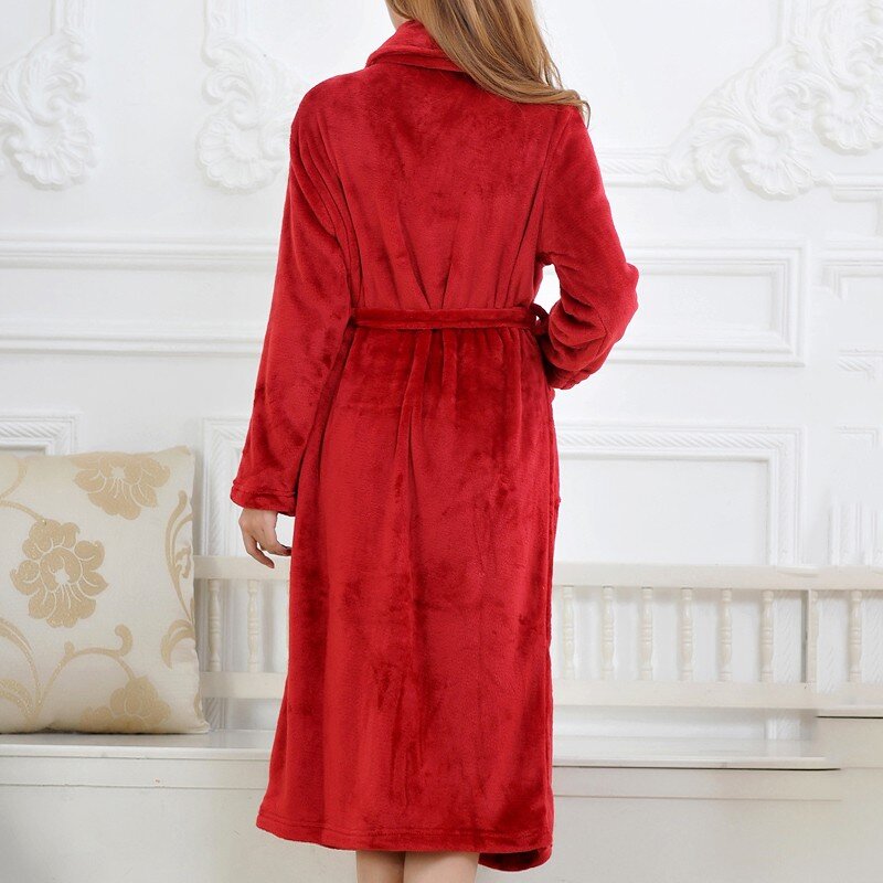 Coral Fleece Long Robe Kimono ชุดฤดูหนาว Warm Flannel Nightdress เสื้อคลุมอาบน้ำสบายชุดนอน Intimate ชุดชั้นใน Thicken Homewear