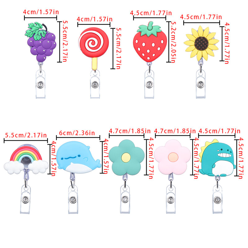 Cartoon 60cm Silicone Cute Flowers Fruits Retractable Badge Reel Student Nurse Doctors Name Card ID Card Chest Clip Stationery