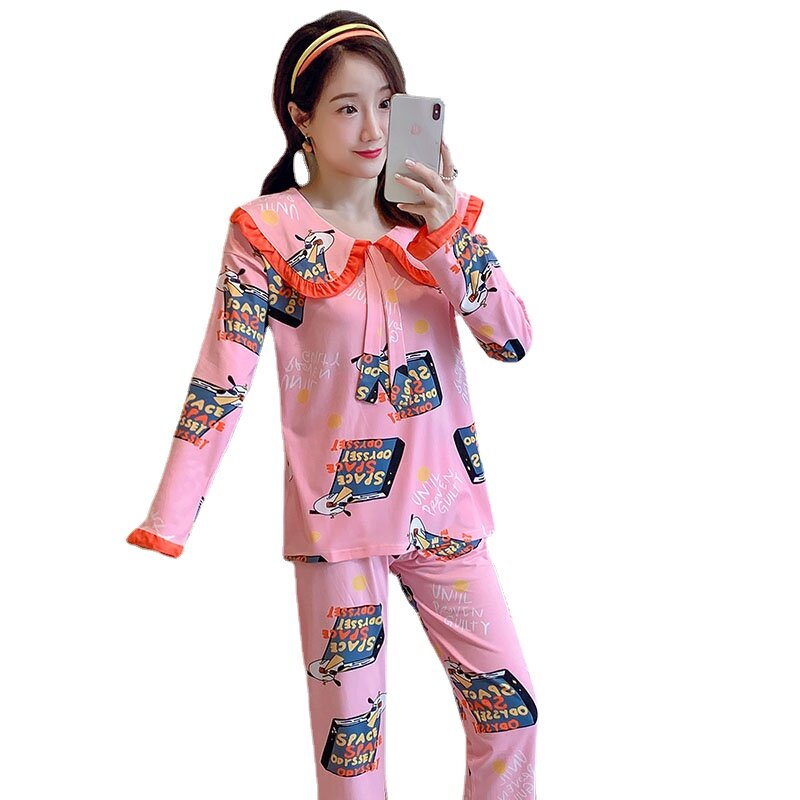 WAVMIT-Conjunto de pijama de manga larga para mujer, ropa de dormir de 2 piezas para el hogar, pantalón largo, estilo perezoso, 2021