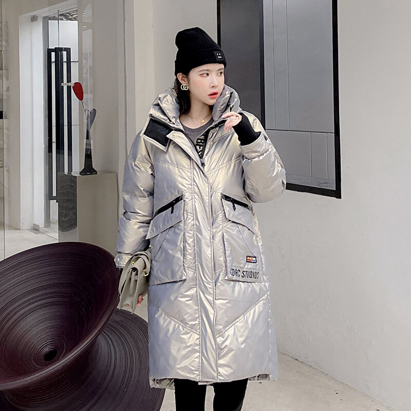 Высококачественное пальто, новинка 2023, модные толстые женские пуховики средней длины, зимние женские пуховики с капюшоном из белого утиного пуха