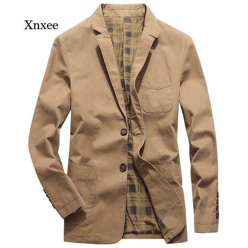 Jaket Musim Semi dan Musim Gugur Warna Solid Pria Bisnis Kasual Katun Kerah Jaket Blazer