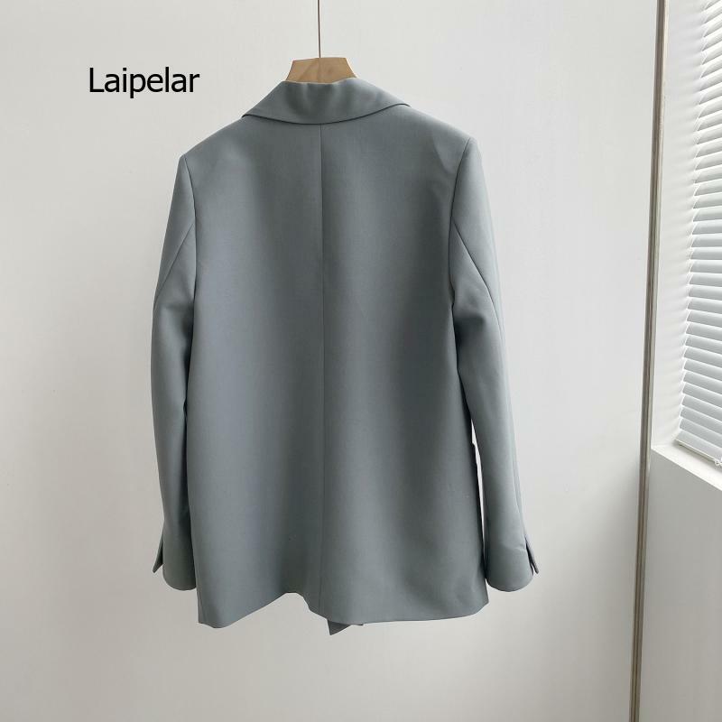 Coreano bolsos duplo breasted jaqueta feminina manga longa solto terno jaqueta outono preto 2021