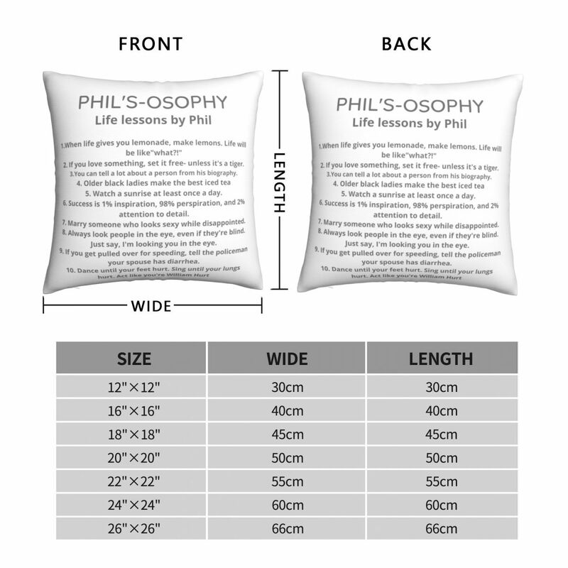 Phil's-osophy Life Lessons Square Pillowcase Polyester Linen Velvet Creative Zip Decor Pillow Case Bed Cushion Cover