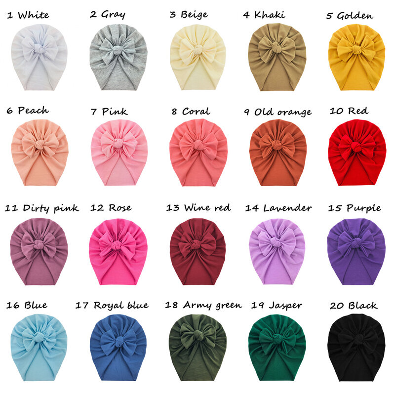 Soft Knot Bow Turban Bonnet Caps para recém-nascidos, chapéu grosso sólido para meninos e meninas, Baby Shower Props, tampas de algodão, inverno, novo, 20 pçs/lote, 2020