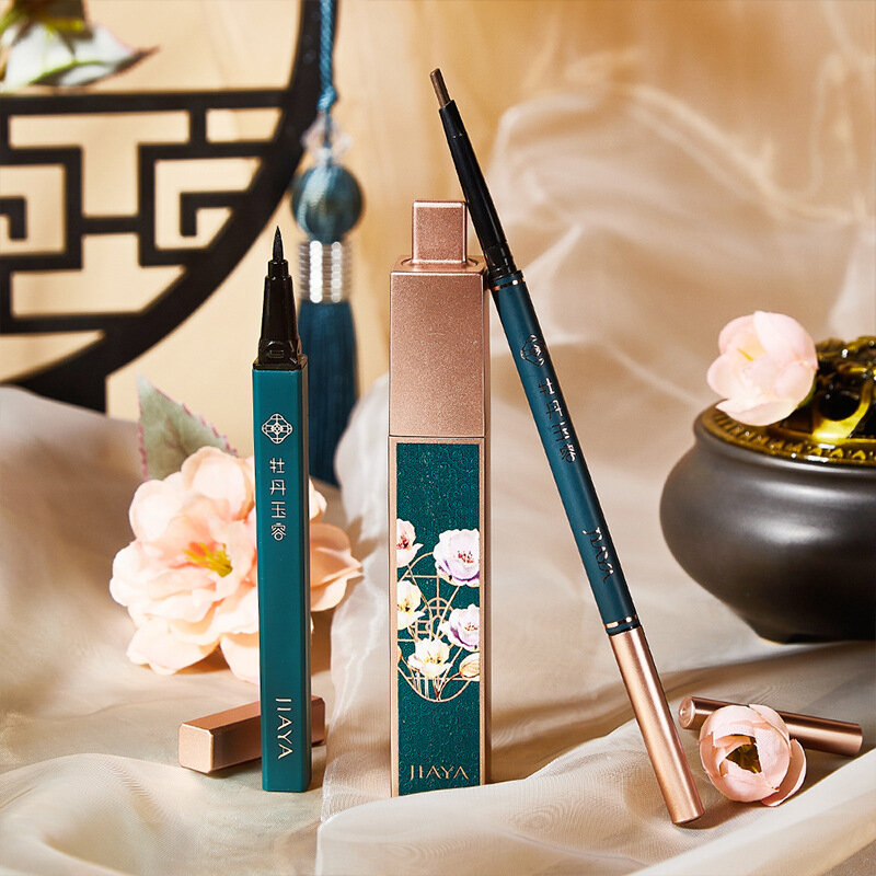 12Pcs Chinese Style Cosmetics Makeup Set Peony Gift Box Velvet Lipstick Air Cushion Loose Powder Concealer Women Make Up Tools