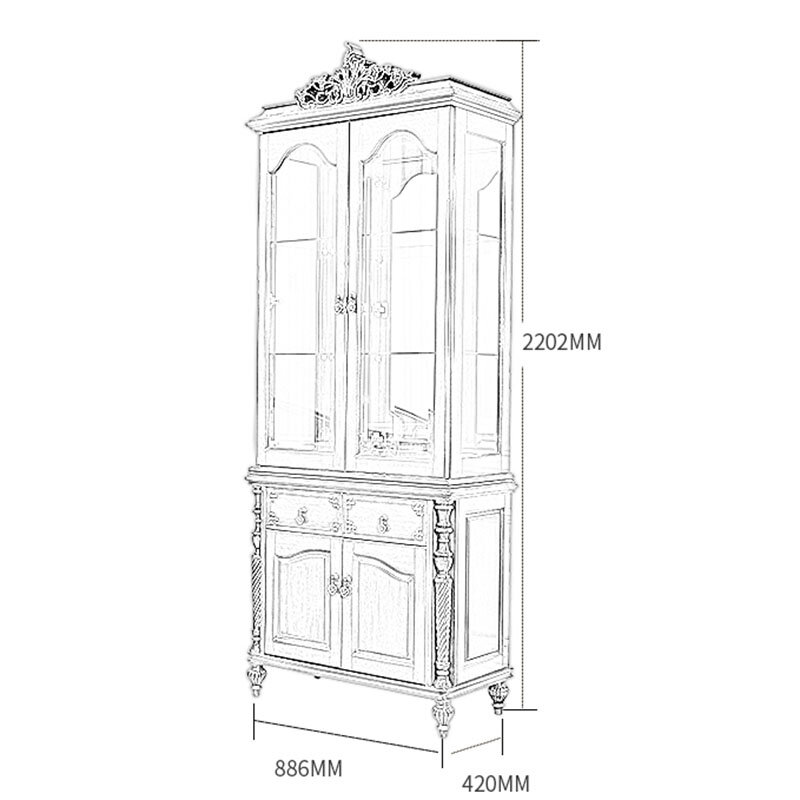 Madeira maciça Double Door Side Cabinet, retro porta de vidro Display, sala de estar europeia, país americano