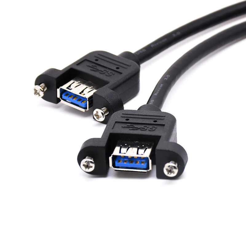 Placa base USB3.0 de 20 pines, cabezal a Dual USB3.0 hembra con tornillos de montaje en panel, 30cm, 1 pie, color negro