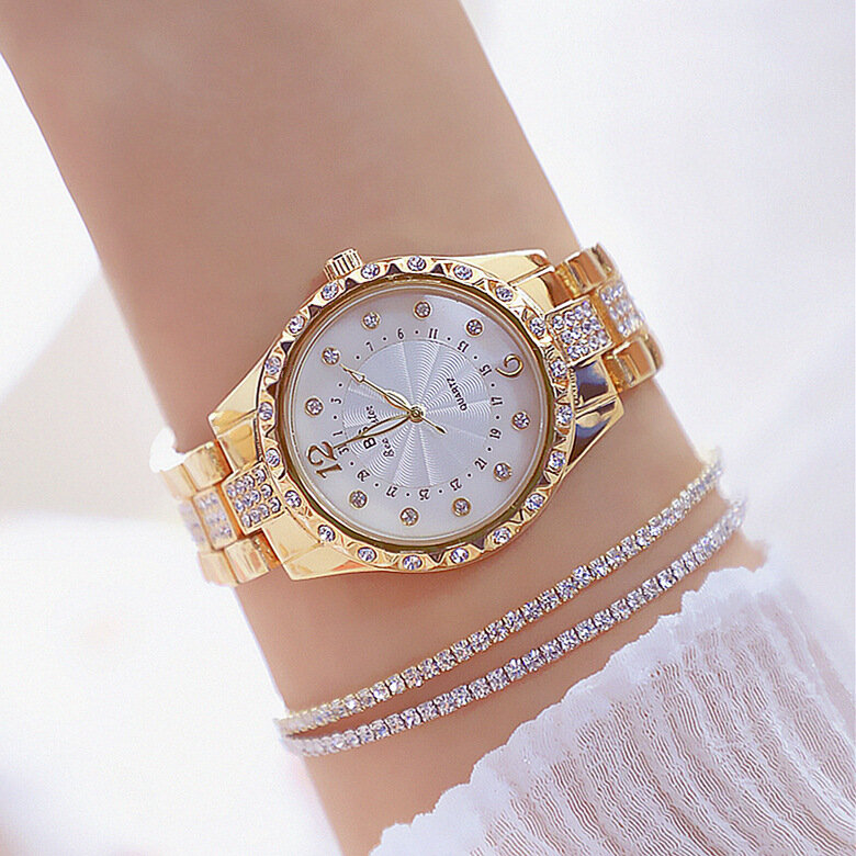 Bs Nieuwe Full Diamant Vrouwen Horloge Crystal Dames Armband Horloges Klok Relojes Quartz Dames Horloges Voor Vrouwen 152935