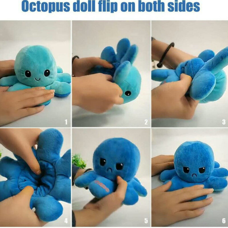 Reversible Octopus Stuffed Plush Doll Toy Soft Simulation Reversible Plush Toy Color Chapter Plush Doll Filled Plush Figurines