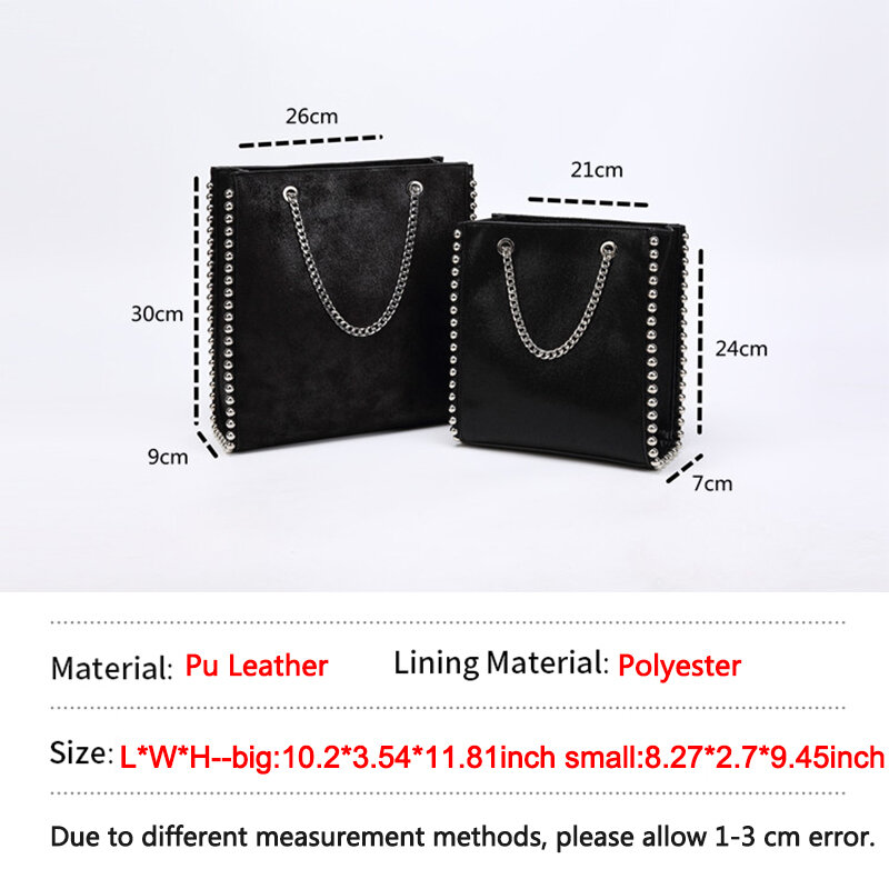 Vinatge rebite chain tote bags para as mulheres de alta capacidade bolsas de ombro commute bolsas de couro do plutônio feminino sólida pérola balde