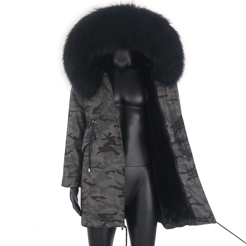 2021 de los hombres de invierno Parka Real de piel de abrigo de cuello de piel de zorro Real cálida chaqueta de forro de piel de conejo Parka con capucha desmontable de prendas de vestir