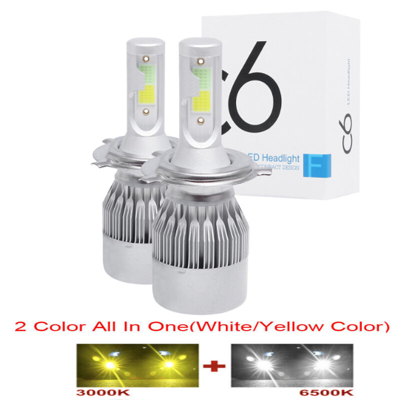 Faros LED de 2 colores para coche, bombillas de doble Color blanco y amarillo, H1, H4, H7, H11, HB3, HB4, 80W, 8000LM, 3000K, 4300K, 6000K