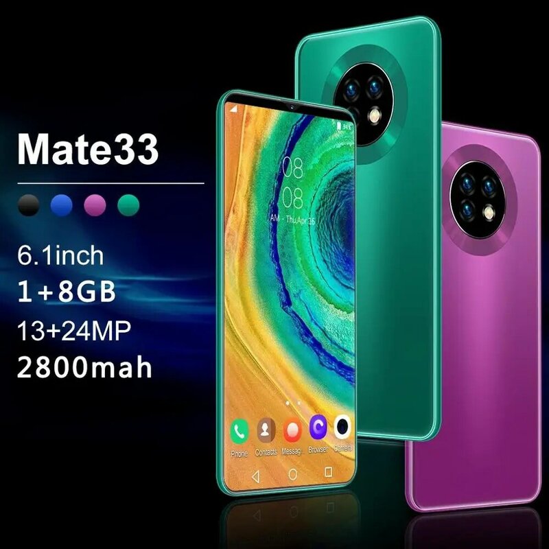 Mate33 6,1 дюймов полный Экран 1 + 8 Гб мобильный телефон смарт-телефон с функцией распознавания лиц Технология смарт-телефона мобильного телефон...