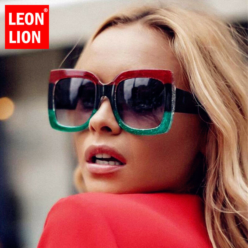 LeonLion Oversized Square แว่นตากันแดดผู้หญิง Vintage Stylish Designer แว่นตาสตรี Shades Luxury Gradient แว่นตา UV400