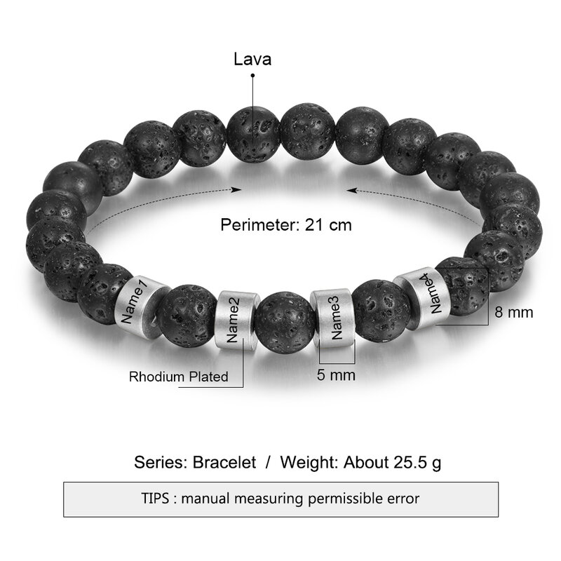 Personal isierte Edelstahl Perlenkette Name Gravur Armbänder für Männer maßge schneiderte Lava Tigerauge Stein Armbänder Geschenke für ihn