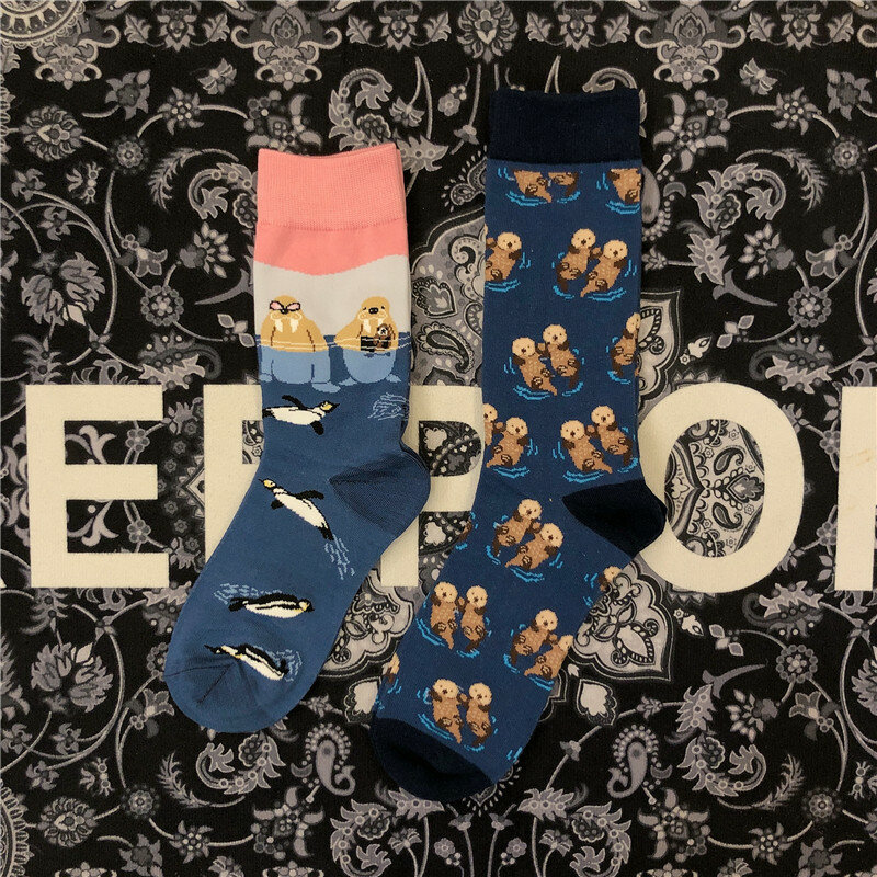 Хлопковые модные носки для взрослых, Выдра, Выдра, бобр, морская песчаная Акула, альпака, альпака, лама, альпако