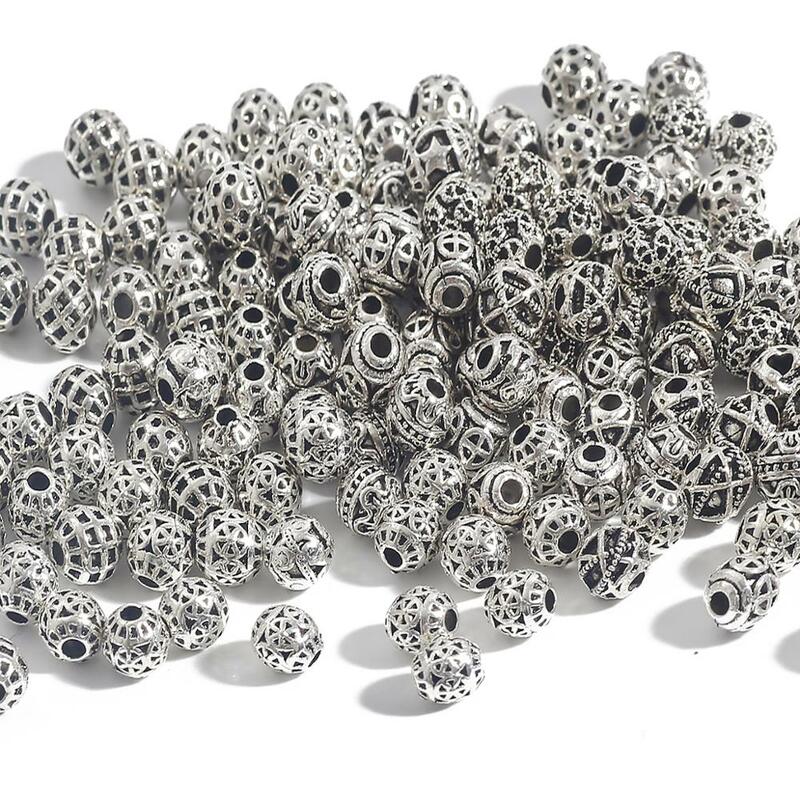 20pcs Antique Silver color Plated hollow Round Bead For Jewelry Making Findings DIY Charm Pendants Bracelet Jewelry Accessories