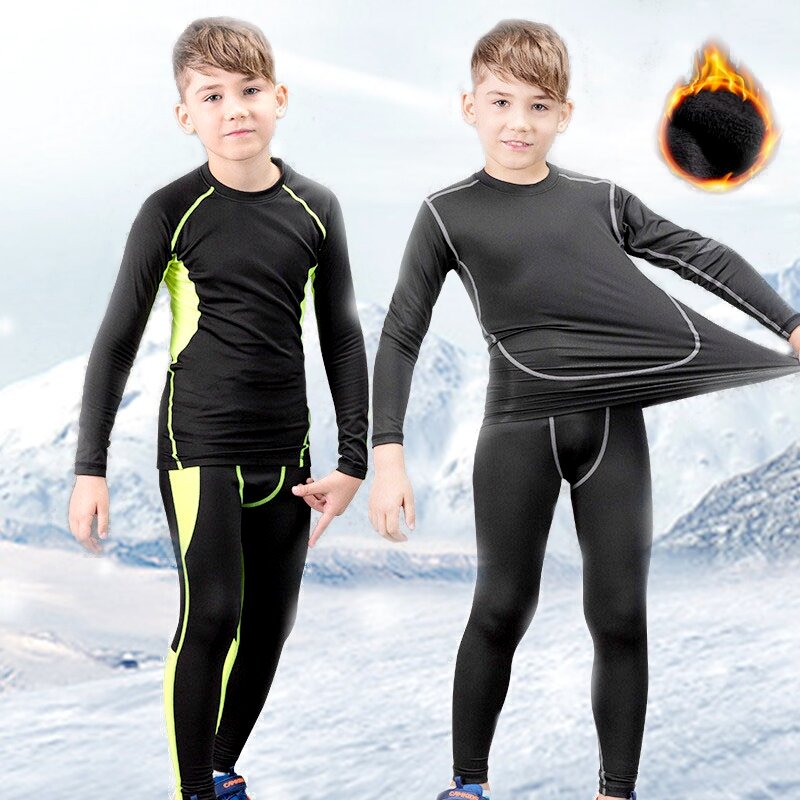 Комплект зимнего термобелья для катания на лыжах, детское теплое нижнее белье, спортивный Быстросохнущий теплый комплект из двух предметов...