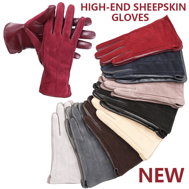 Good quality touch gloves color winter women's leather gloves genuine suede 50% genuine leather 50% women's gloves -2007