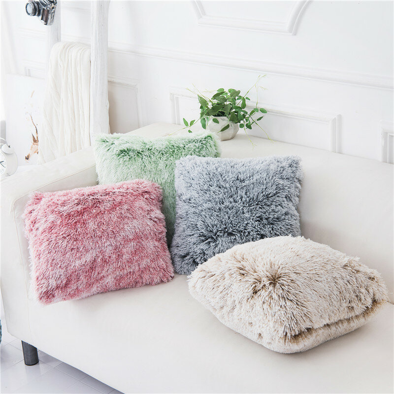 Solid Plush Cushion Cover 43x43 Soft Fluffy Pillow Covers Decorative Pillows for Sofa Couch Pink Gray Pillowcase Home Decor