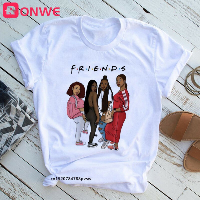 T-shirt imprimé drôle blanc africain pour femmes, belle fille, reine noire, Jules Harajuku, vêtements des années 90, drop sunshine