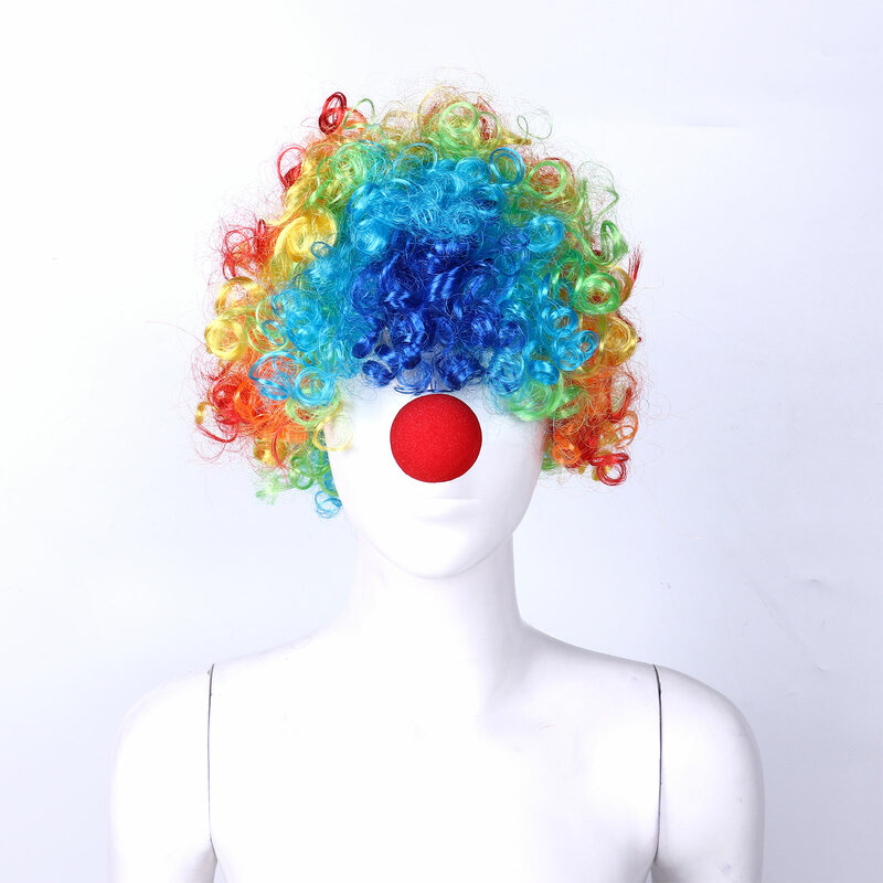 Halloween Christmas Party Decorations Funny Clown Cosplay Costumes Naughty Buffoon Dress Up Wig with Red Nose Rainbow Long Socks