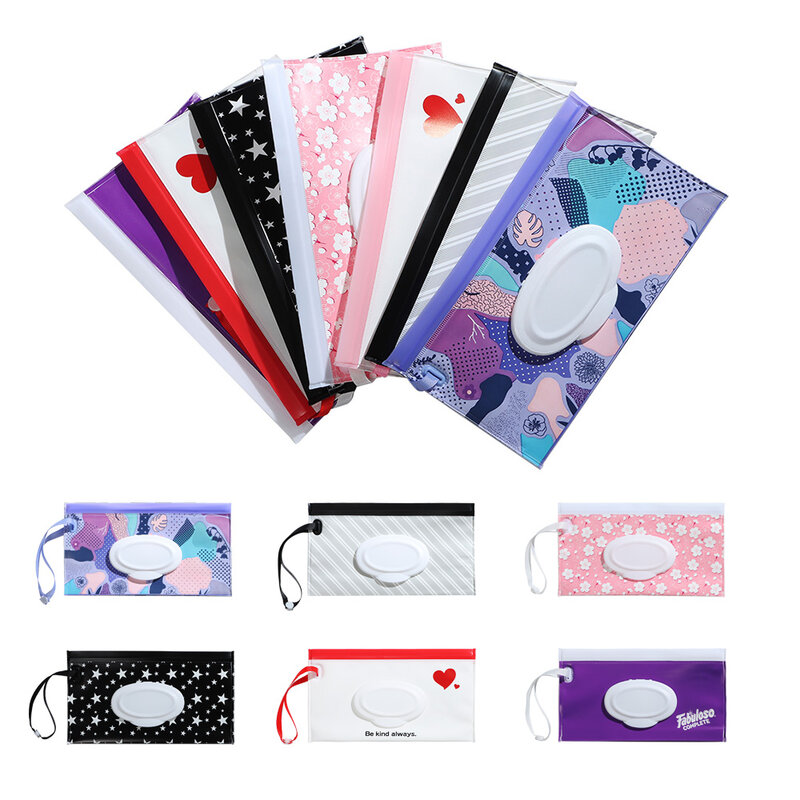 Mode Tragbare Feuchttücher Tasche Flip Abdeckung Snap-Strap Kosmetische Beutel Tissue Box Tragetasche Baby Produkt Kinderwagen Zubehör