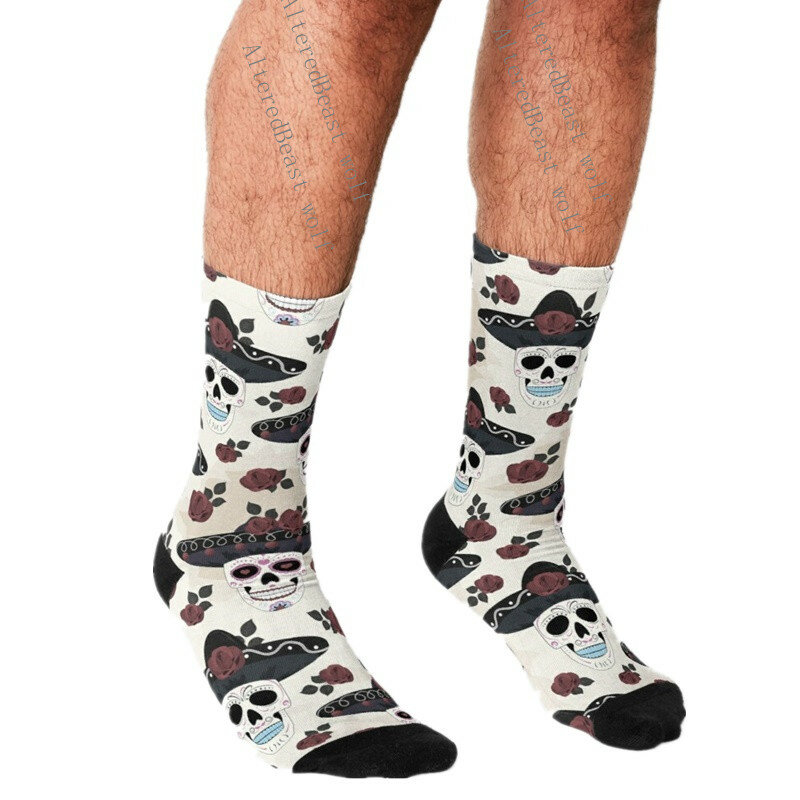 Calzini da uomo divertenti Day of the Dead harajuku Sugar Skull Print hip hop Men Happy socks cute boys street style Crazy Socks for Men