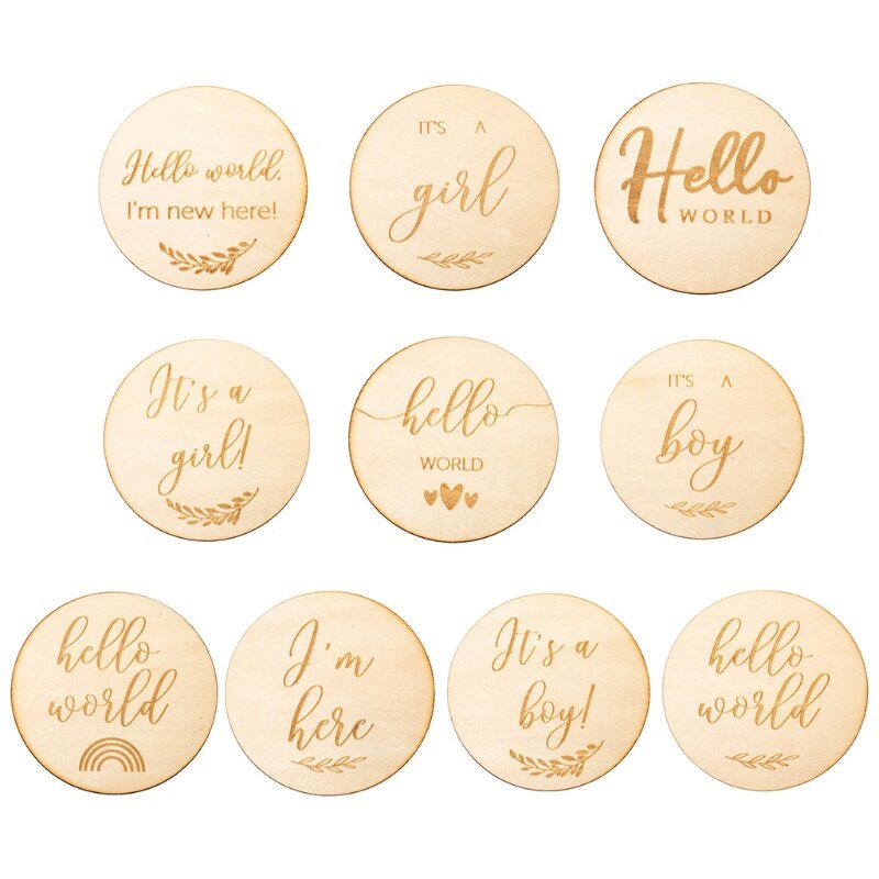 10Style Wooden Baby Milestone Card Letter Newborn Monthly Growth Recording Card Infant Birth Commemorative Card Photography Prop
