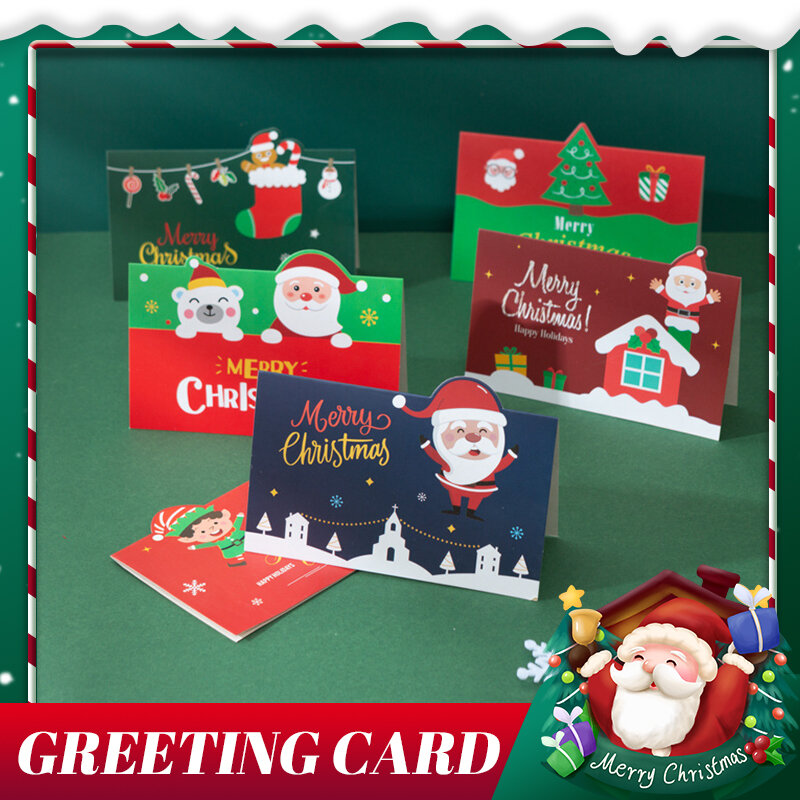 Tarjeta de felicitación de Santa Claus, muñeco de nieve lindo, tarjeta de felicitación de Navidad, postal, papelería escolar para estudiantes, regalo de Navidad de Año Nuevo