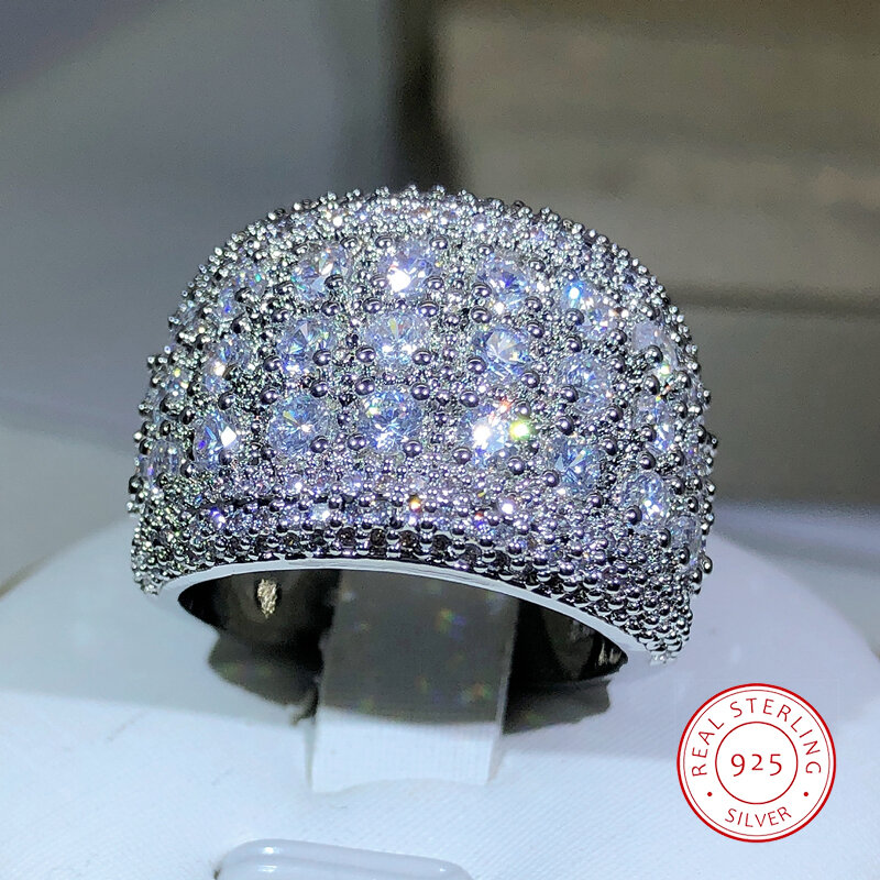 Новинка роскошное круглое бриллиантовое серебряное кольцо для помолвки с цирконом для женщин Женский Подарок на годовщину 925 пробы продажа