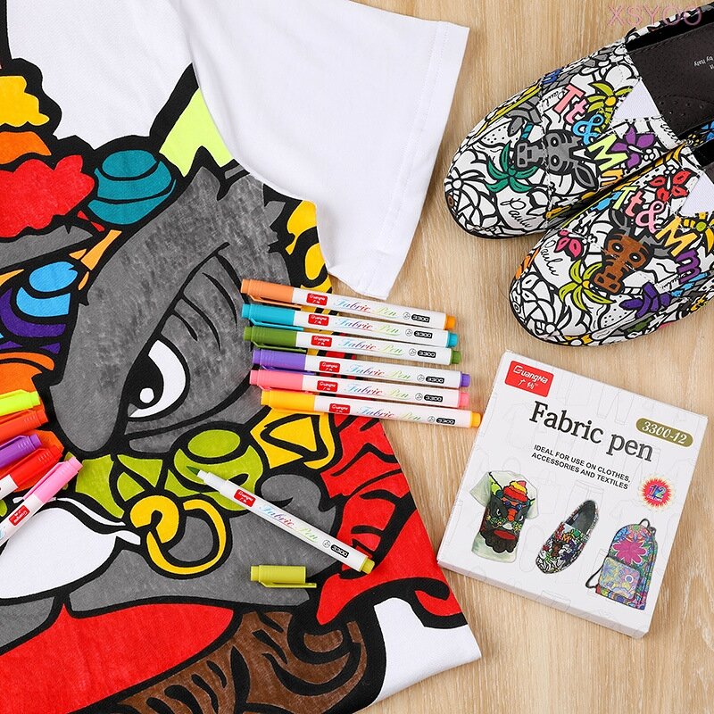12/24 Colors Fabric paint T-Shirt Brush Marker Pigment Waterproof ink Marker For Textile ideal Clothes Accessories DIY Painting