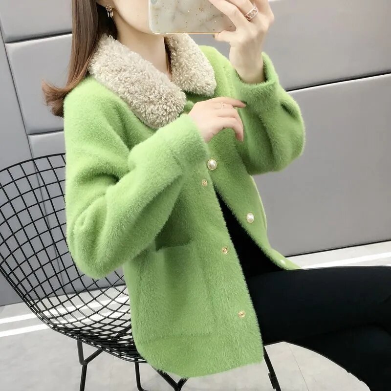 2023 new imitazione visone velluto giacca corta donna maglione cappotto coreano femminile maglione Cardigan giacca donna inverno maglione cappotto