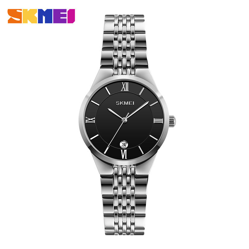 Mode Couple montre marque SKMEI montre-bracelet étanche en acier inoxydable montre pour femme hommes montres Date affichage horloge Reloj Hombre
