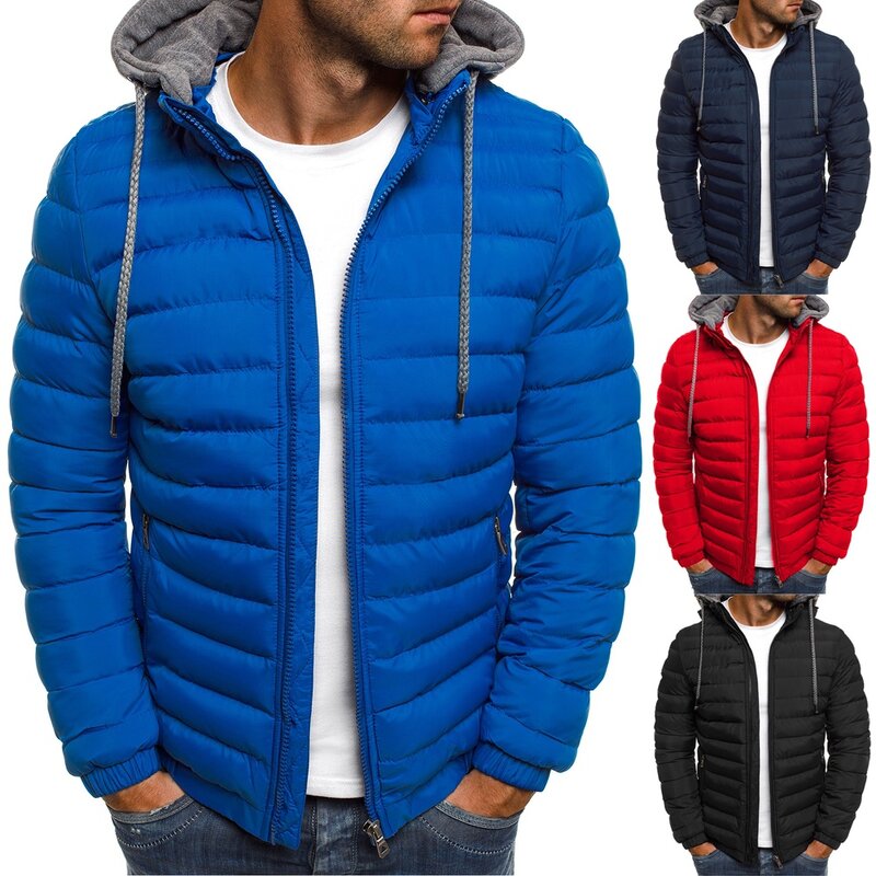 Jaket Musim Dingin Kualitas Tinggi Mantel Bertudung Pria Ritsleting Kasual Jaket Parka Pakaian Hangat Pria Pakaian Jalanan untuk Mantel Pria