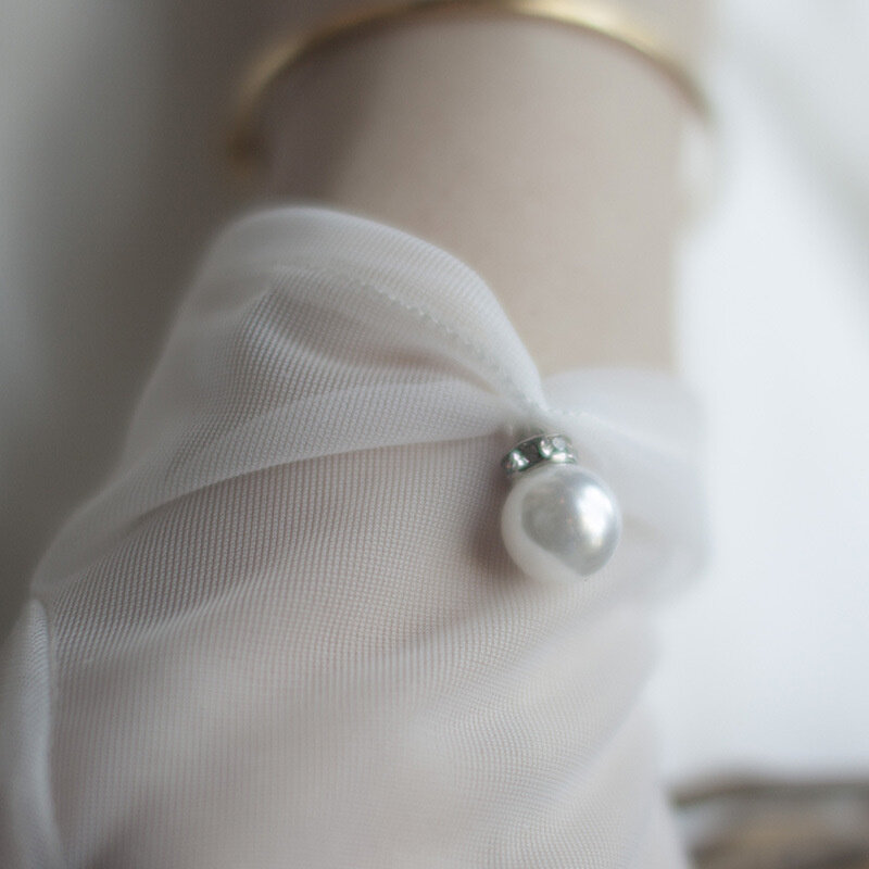 Blanco vestido de novia guantes de malla de arco corto de perlas guantes de encaje boda accesorios fiesta de Cosplay mujeres guantes de novia