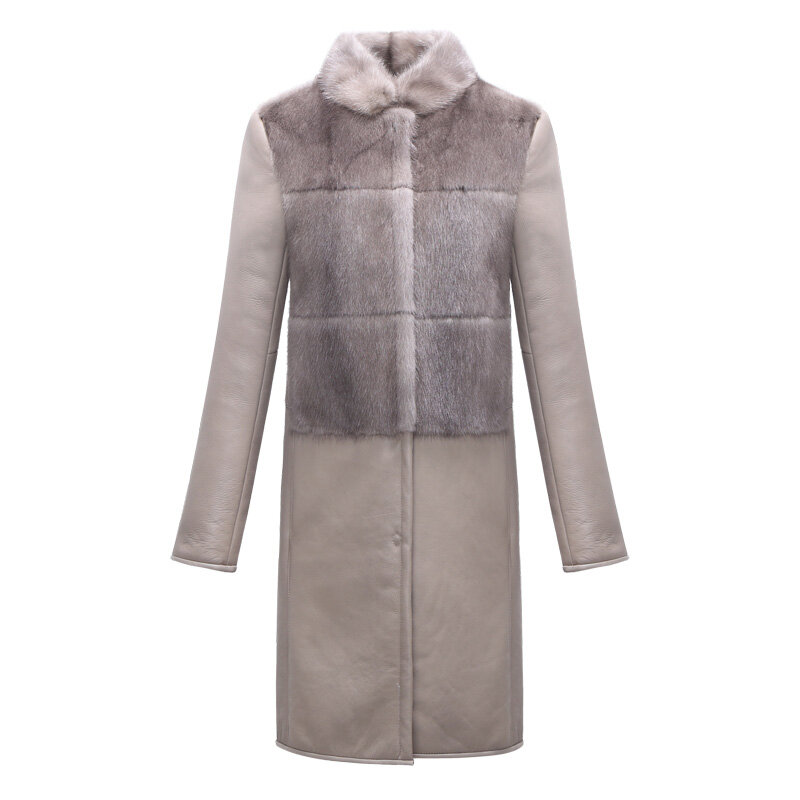 Womens Winter Coats Mink Fur Grass Coat Mid Long Slim Sheepskin Coat for Women  Fur Coat FS21144