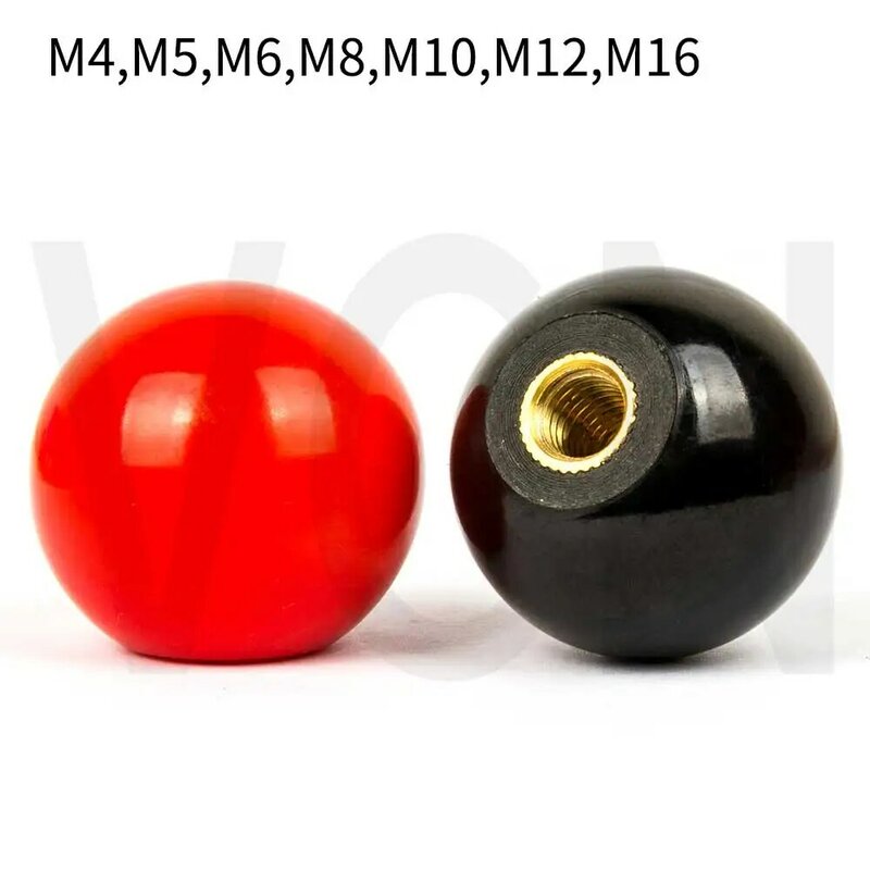 Perillas de bola redonda de resina, pomo de palanca de baquelita, manijas de agarre de muebles o máquina, reemplazo de herramienta, negro y rojo, M4-M16