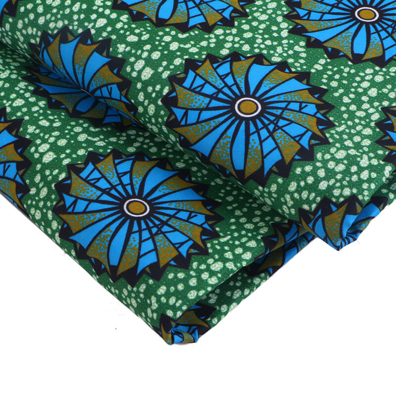 2020 Fashionable Real Wax Green 100% Polyester African Fabric For Dashiki Women Dress 6Yards\set