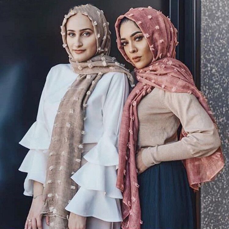 Foulard en coton floqué pour femme musulmane, couvre-chef islamique, couleur unie, écharpe à bulles, hijabs, nouveau, 2020