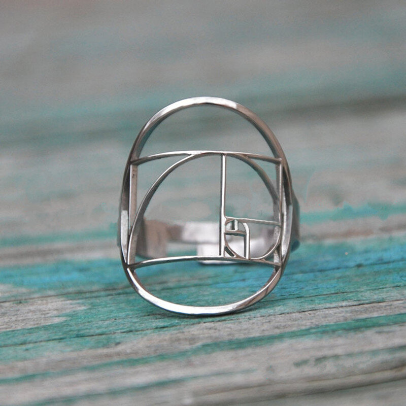 Fibonacci Golden ratio ring  Free To Adjust Size Silver Plated Fashion Science Sacred Geometry Jewelry For Women