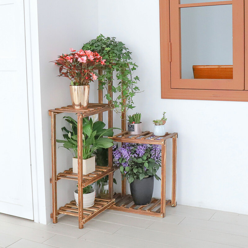 Supporto angolare per piante scaffale in legno a 6 livelli giardino esterno per interni Patio con mensole per fiori vasi per fioriere succulente